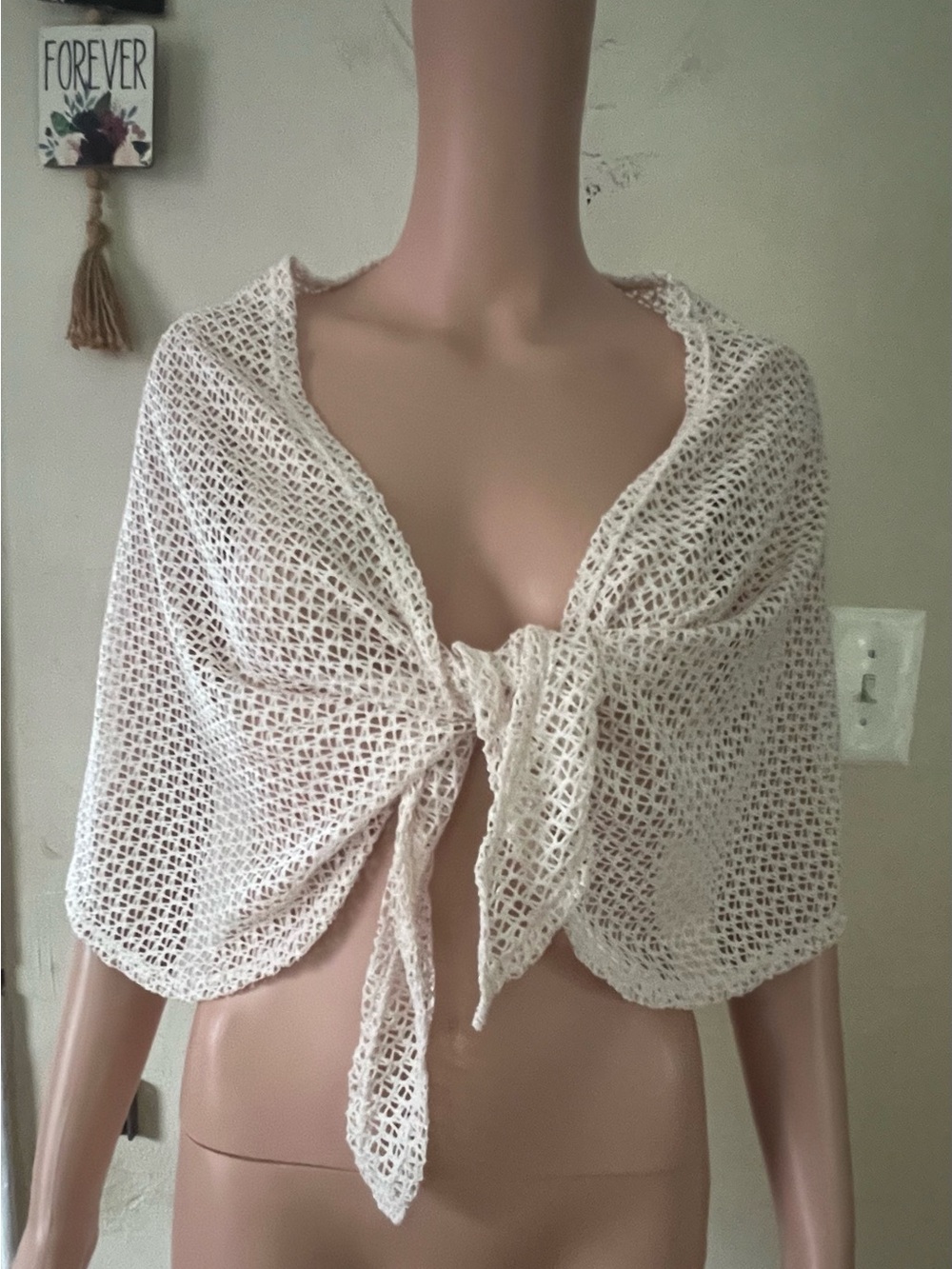 wild fable Cream Open-Knit Tie-Front Shrug